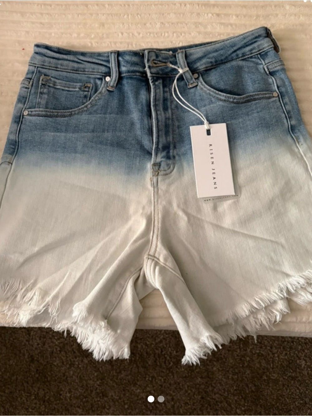 Risen Ombre Denim Frayed Hem Women’s Shorts - Blue/White